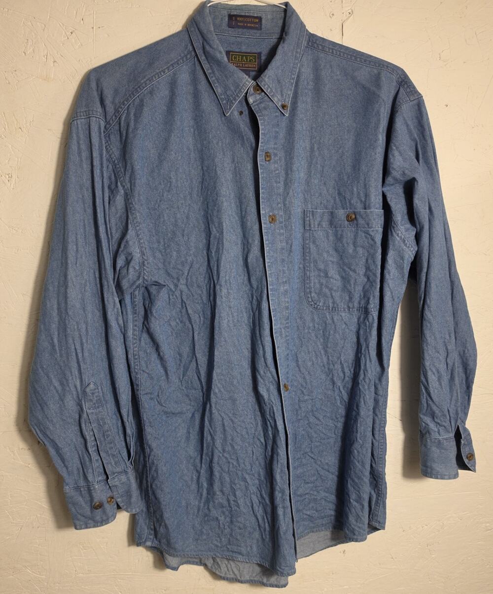 Chaps Ralph Lauren Mend Denim Shirt Size Large 16 32-33